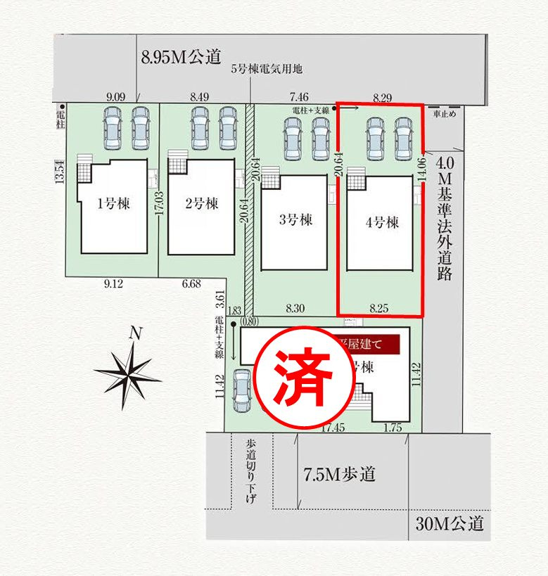 郡山市日和田町字南原　　　４号棟　　　日和田小学校、日和田中学区の区画図