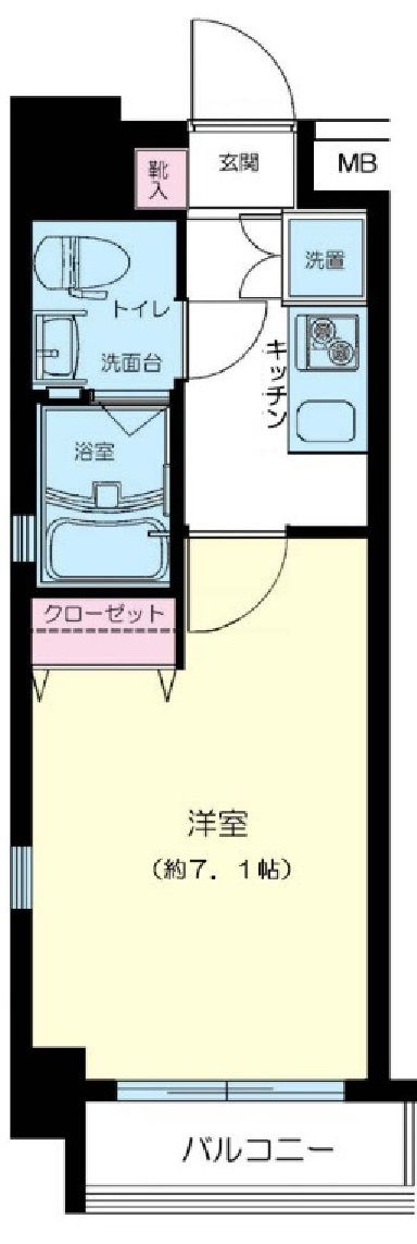 エクシム大森の間取り|間取り　1K洋室7.1帖バストイレ別独立洗面台