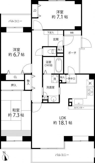 Ｔ’ｓ　ｇａｒｄｅｎ西寺尾　Ｂ棟の間取り