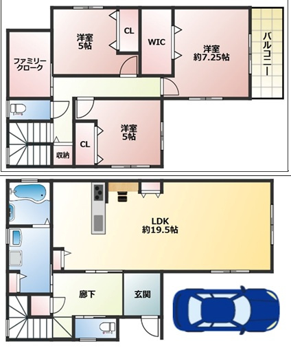 摂津市千里丘東4丁目　売り土地の土地図＋建物プラン例