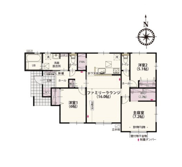 新築　太田市藪塚町第1期　1号棟の間取り|3LDK　建物約26坪　ウォークインクローゼットやシューズクロークなど収納豊富な平屋住宅！