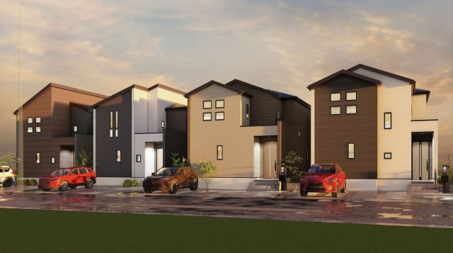 新築戸建・新築建売　郡山市日和田町字南原　日和田小・日和田中の外観パース|全体完成予想図
