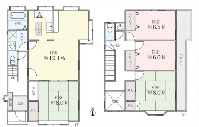 入間市東藤沢7丁目　中古一戸建　～全居室6帖以上～の間取り|LDK14帖、主寝室7.5帖、全居室収納付、室内に明るい日差しが差し込む全室2面採光の4LDK。