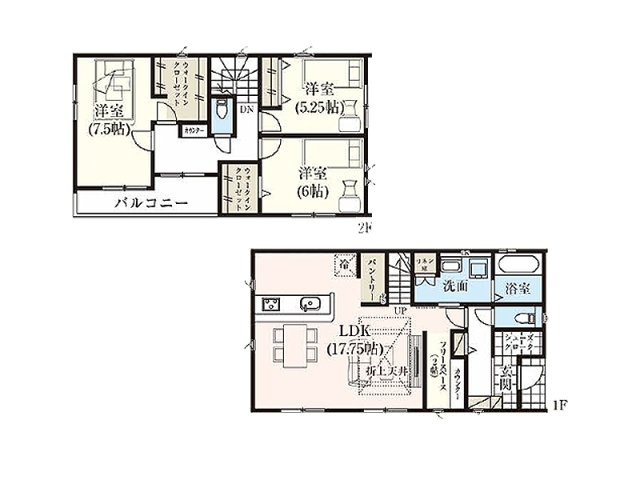 【間取り】 | 入間郡三芳町北永井　新築一戸建住宅　全1棟　(ふじみ野店) | LDK17.5帖＋パントリー、カウンター付きフリースペースを備えた3LDK