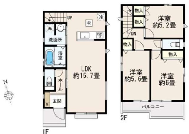 小平市上水南町2丁目　中央線　国分寺駅　新築戸建の間取り