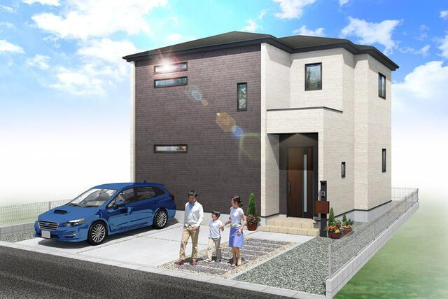 岡山市中区江並の新築一戸建の外観パース|1号棟関税予想図