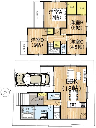 八幡市橋本栗ケ谷　第1期　新築一戸建ての間取り