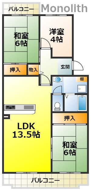 和泉市鶴山台３丁目の賃貸マンションの間取り