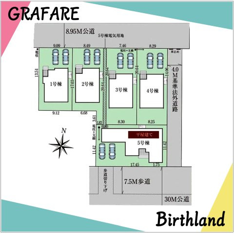 新築戸建・新築建売　郡山市日和田町字南原　日和田小・日和田中の区画図|駐車スペース2台可能です！（車種による）スーパーまで徒歩10分で毎日のお買物に便利！