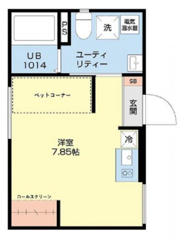 グレースアレイ池上の間取り|1R洋室7.85帖バストイレ別独立洗面台！