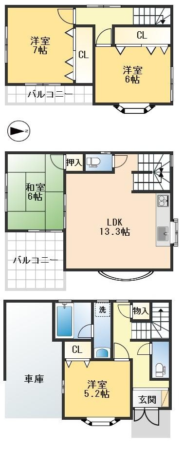 豊中市穗積1丁目　中古戸建の間取り