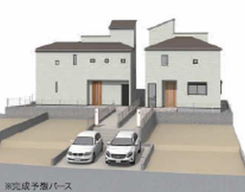 【仲介手数料０円】茅ヶ崎市富士見町　新築一戸建て　全2棟の外観パース|【仲介手数料０円】茅ヶ崎市富士見町　新築一戸建て　全2棟