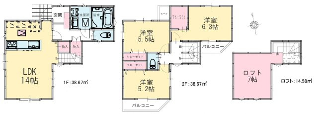 小平市回田町196　中央線　武蔵小金井駅　新築戸建の間取り