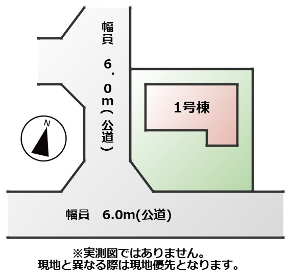 いろどりアイタウン那須塩原市埼玉26-P1の区画図|敷地面積：233.39㎡　接道：南側6.0ｍ(公道)、西側6.0ｍ(公道)の角地