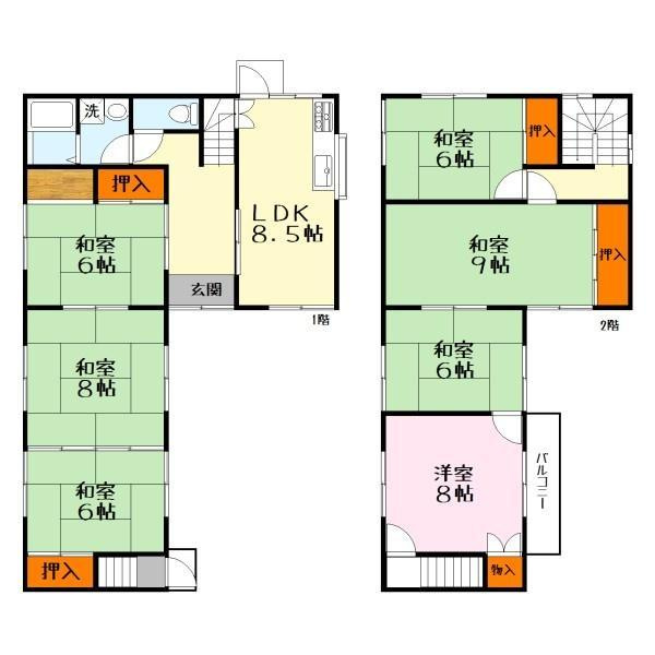 野洲市八夫　中古戸建の間取り
