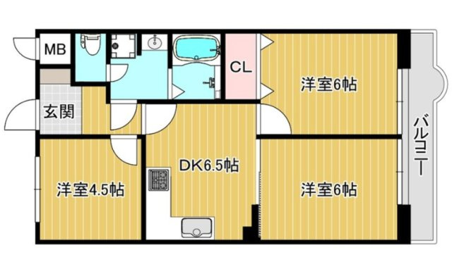 セルダン住吉川の間取り|6帖以上の居室が2部屋あるゆとりある間取