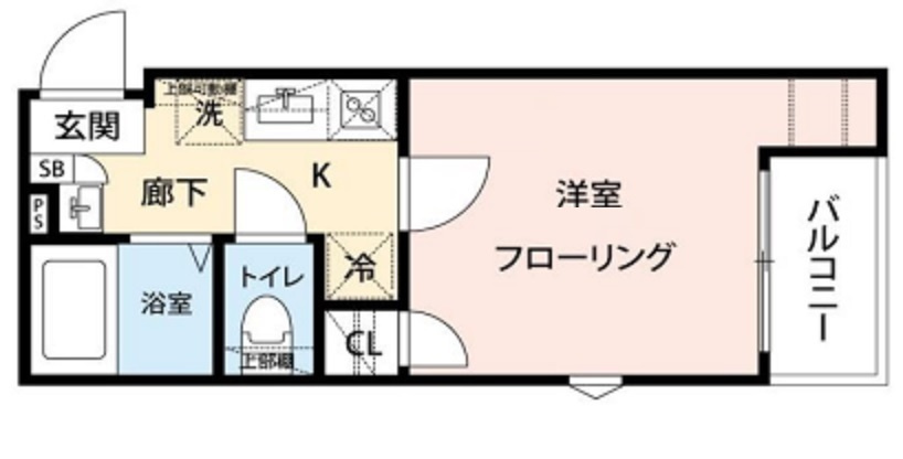 グランクオール京急蒲田の間取り|東向きバルコニー南東角部屋2面採光の1Kバストイレ別独立洗面台！
