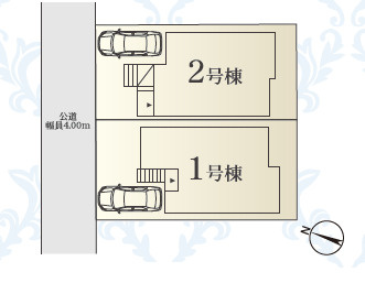 二宮町二宮　新築戸建　全2棟1号棟の区画図