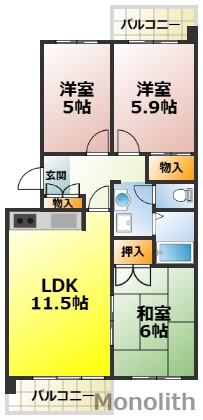 泉北鴨谷台３丁6号棟の間取り