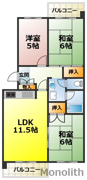 泉北鴨谷台３丁6号棟の間取り