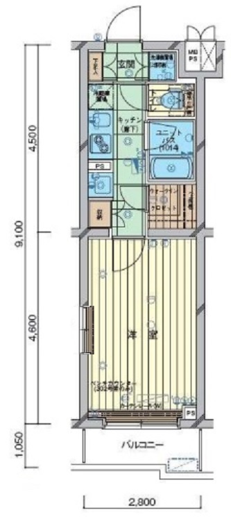 ルーブル西蒲田参番館の間取り|間取り　ウォークインクローゼット付1K洋室7.8帖バストイレ別独立洗面台