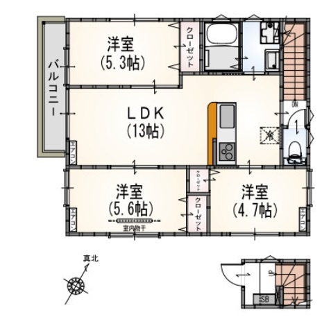ウエルストン池上の間取り|1フロア1部屋4面アk度部屋の3LDK