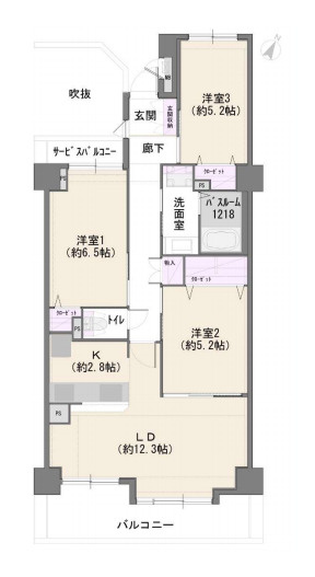 大宮宮原ガーデンハウスの間取り|【大宮宮原ガーデンハウス】・3LDK・専有面積73.75m2・バルコニー面積10.08m2