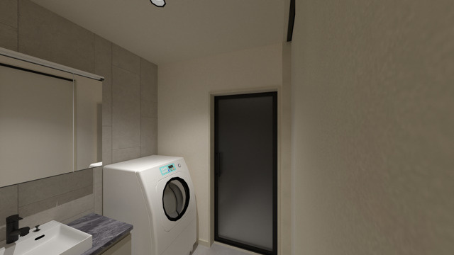 【洗面所】 | 世田谷区三軒茶屋２丁目　新築戸建て | 【パース】ホテルライクな高級感が漂う、清潔感のある洗面室