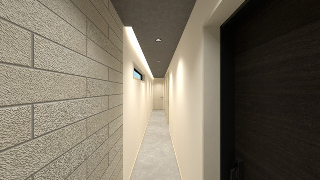 【その他】 | 世田谷区三軒茶屋２丁目　新築戸建て | 【パース】美しい間接照明が優しく包む高級感あふれる上品な廊下