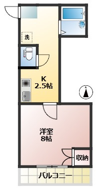 ハイムモデラート　バストイレ別　駅近　最上階の間取り