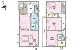 【間取り】 | 佐伯区八幡1丁目（全6棟）No1 | 1階に16.7帖のLDKとS.I.C、2階に3つの洋室と1.5帖の納戸を配した4LDK。各室クローゼットや廊下収納、床下収納など、住空間をすっきりと保ちやすい豊富な収納プランが特徴です。