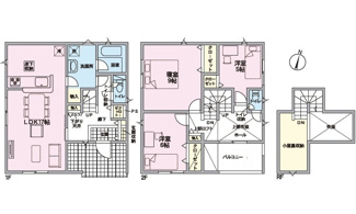 【間取り】 | 安芸郡熊野町呉地1丁目　全7区画　NO3 | 17帖のLDKに加え、9帖の主寝室、6帖・5帖の洋室を配した3LDK。各室クローゼット、階下や階段下の物入、床下収納のほか、季節ものの片付けに重宝する小屋裏収納など豊富な収納スペースが魅力です。