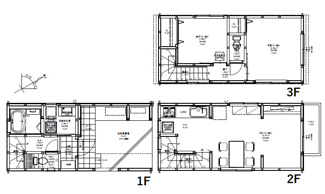 【間取り】 | 中区江波栄町　1区画 | 1階に自転車置場を設けた3階建ての住まい。2階LDKは約14.0畳の広さを確保し、水回りを1階に集約することで居住スペースをゆったりと使えます。3階には洋室と納戸があり、収納力も備えた間取りです。
