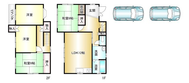 北葛城郡王寺町畠田5丁目の間取り|4LDK　土地面積：122.32ｍ2　建物面積：91.08ｍ2　駐車2台可