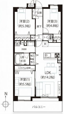 ライオンズプラザ新板橋の間取り|3LDK、専有面積67.20㎡、バルコニー面積9.96㎡の間取りです。全居室に収納が備わっており住空間を広々とお使いいただけます。生活動線や採光に配慮された快適なレイアウト設計です。