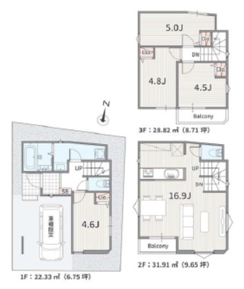 品川区北品川　建築条件なし売地の参考プラン|LDK約17帖の4LDK　延床：83.06㎡　建物参考価格：1860万円