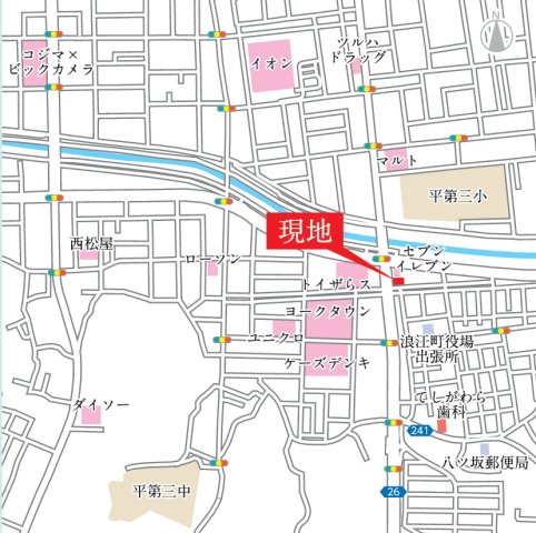 売地・条件付き売地　いわき市平谷川瀬3丁目　平第五小・平第三中の地図