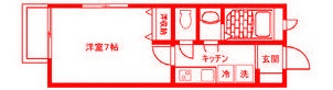 ROSE JEUNESSEの間取り|都市ガス・広々22.96㎡・角部屋・2面採光