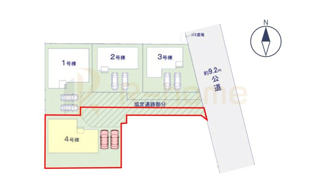かすみがうら市下稲吉14期　新築戸建て　4号棟の区画図|大きなお買い物だからこそ、メリット・デメリットを伝えさせて頂きます。
R-homeにお任せください♪