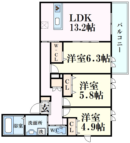西宮市小松町２丁目の賃貸マンションの間取り