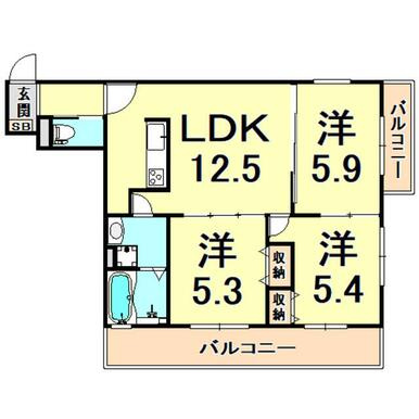 西宮市川西町のアパートの間取り