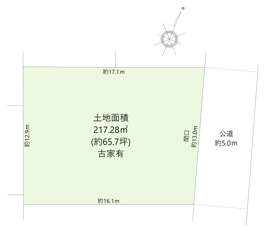 日進市藤枝町奥廻間土地の土地図|土地面積217.28㎡(65.7坪)　間口約13.0ｍ

