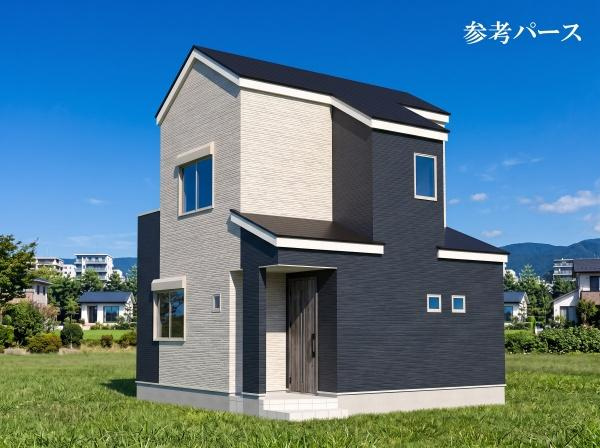 横浜市泉区白百合３丁目の新築一戸建の完成予想図|外観のイメージパースです。
お洒落な外観で完成が楽しみです。
※背景はCGでのイメージになり、実際とは異なります。