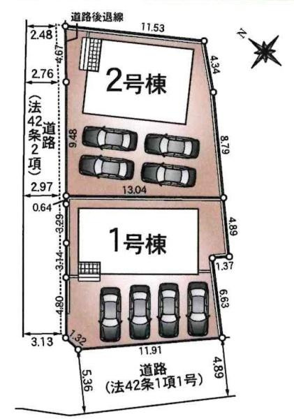 豊川市豊津町第1　全2棟・2号棟の区画図
