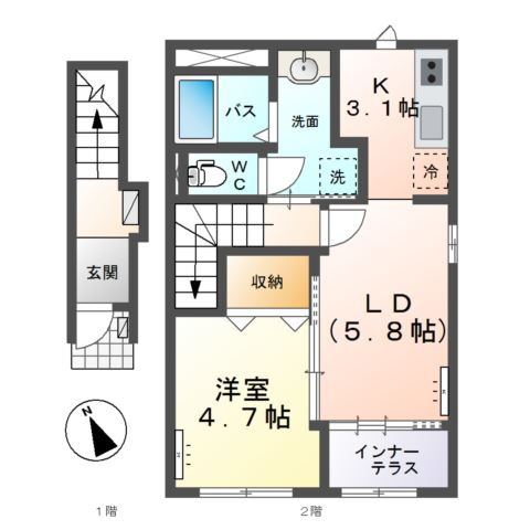 仮）水戸市大塚町字糀内 新築アパートの間取り
