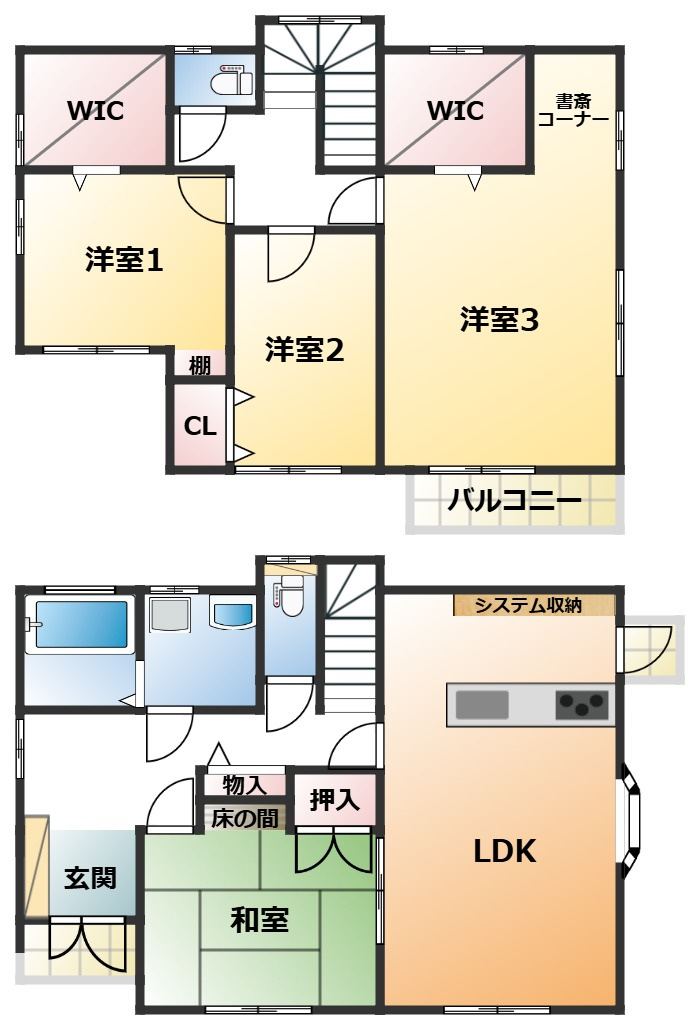 宇都宮市立伏町戸建の間取り|全室南向きで陽当たりの良い間取りです
