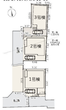 茅ヶ崎市ひばりが丘　新築戸建　全3棟2号棟の区画図