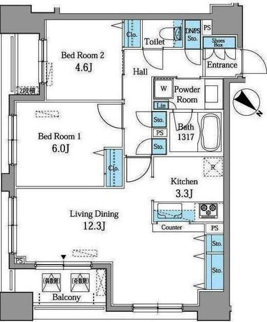横浜市中区吉田町の賃貸マンションの間取り