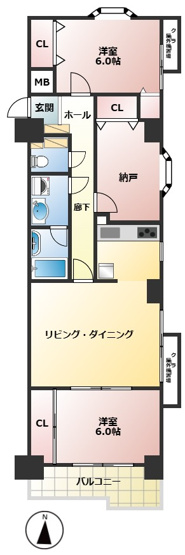 【間取り】 | ダイアパレス竹原2号棟 | 東南角部屋の最上階♪フルリフォーム♪眺望、通風、採光良好♪広々納戸付き♪