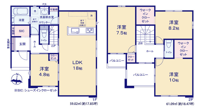 牛久市田宮町29期　新築戸建　1号棟の間取り|対面キッチンからリビング全体を見渡せる設計。お子様を見守りながら安心して家事ができます。